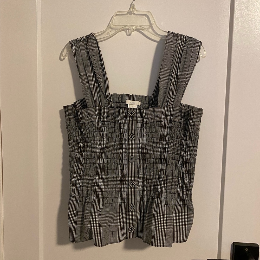 Lewitt Scrunch Plaid Top M